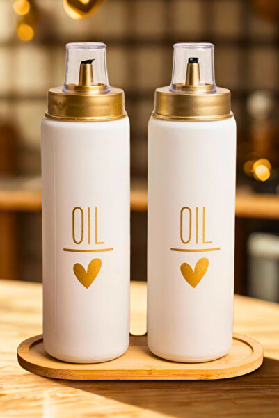 Woodcept. Beyaz 2'li Bambu Stantlı Altın Kapaklı Kalpli Damlatmaz Cam Yağdanl...