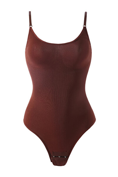 MİSTİRİK Mamey 3 Zone Effect (Hook from the Bottom) Seamless Body Corset with Snap Fasteners Brown Color10