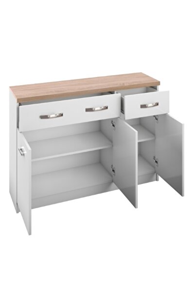 Tdesigno Dune 3 Kapaklı-2 Çekmeceli Mutfak Alt Modül 120 cm Beyaz - Atlantikçam Tezgah Dahil-Çok Amaçlı Dolap