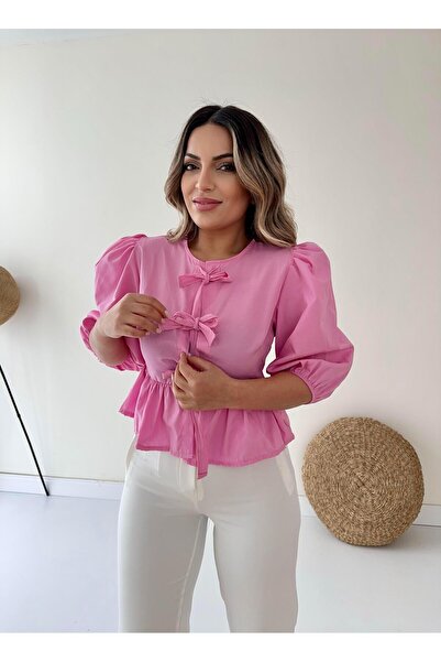 SEDA FİDAN Poplin ing rózsaszín fűzős részletekkel