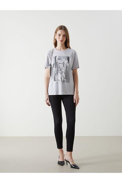 LC Waikiki Tricou pentru femei din bumbac pieptănat cu imprimeu LCW Vision (S5)
