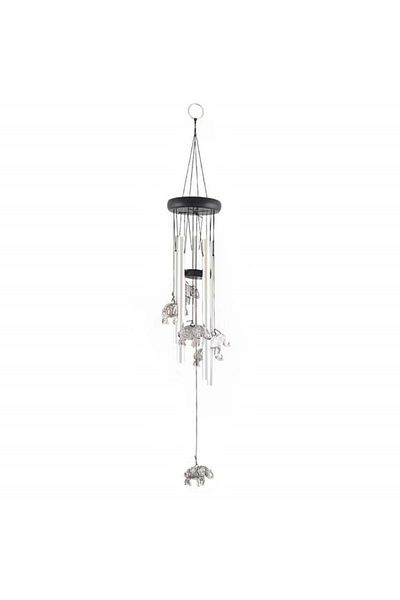 PUFO Clopoțel de vânt cu 5 tuburi sonore metalice pentru casă sau grădină, model Feng-Shui cu 6 elefanți
