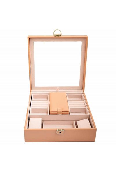 PUFO Glamour Elegant Box With Mirror For Storing And Organizing Jewelry, Brown