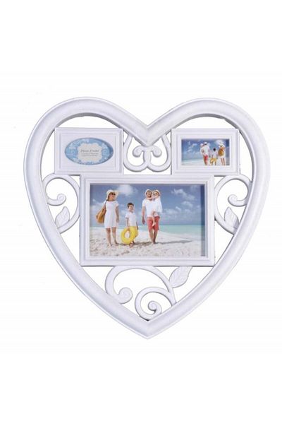 PUFO Ramă foto decorativă cu 3 imagini, model Pufo Heart, 28 x 28 cm, albă