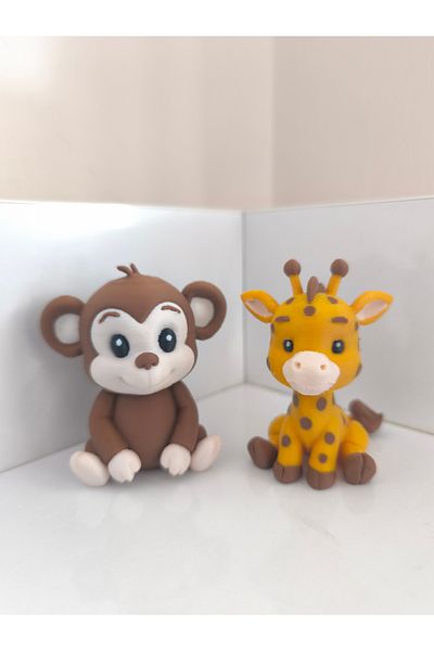 Alwin3d Safari Set of 2 Monkey and Giraffe Figures