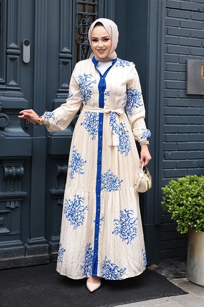 N.S NEVA STYLE Φόρεμα με σχέδιο Sax Blue Hijab 23925SX