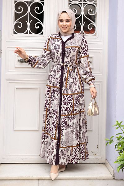 N.S NEVA STYLE Φόρεμα με σχέδιο Plum Hijab 23928MU