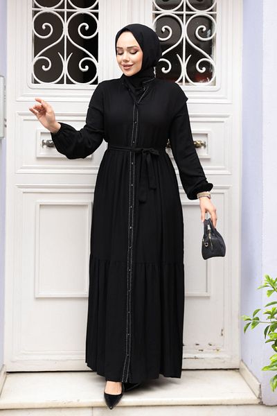N.S NEVA STYLE Μαύρο Καλυμμένο Φόρεμα με Κουμπί 23929S
