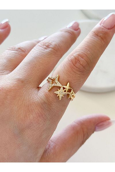 CHARMLUCKY Steel Stone Star Ring