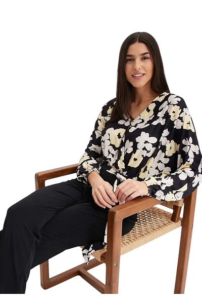 MAMAYAGA Women's Flounce Collar Long Sleeve Pants Blouse Look Sport Stylish Plus Size Curve Jumpsuit