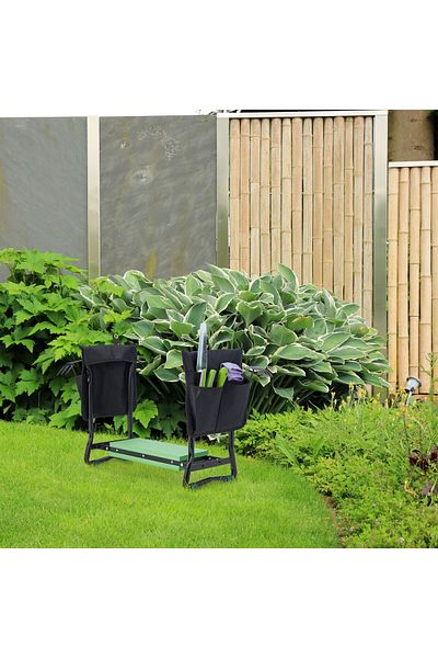 Relaxdays Scaun de grădină cu genunchiere, negru-verde