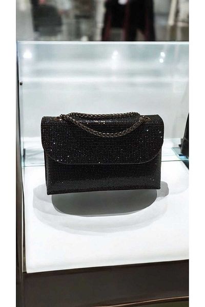 Butik Black Bag with Imported Stone Chain Handle