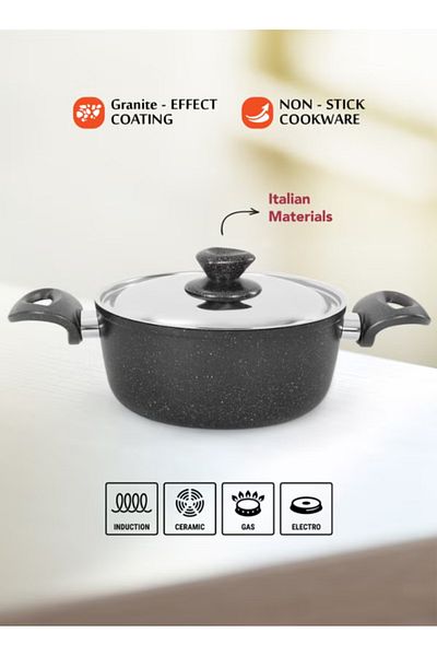 GRANDİ Grandi Pots And Pans Cookware Set With Non-Stick Surfaces, Titanium 9-Piece Set - grey