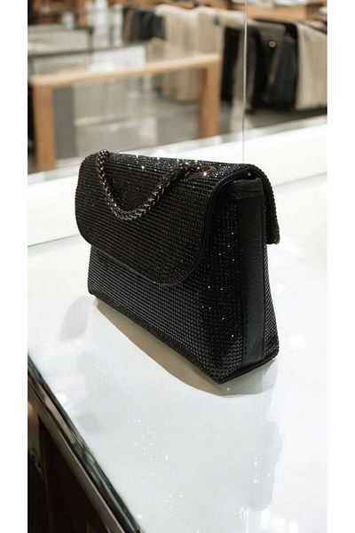 Butik Black Bag with Imported Stone Chain Handle