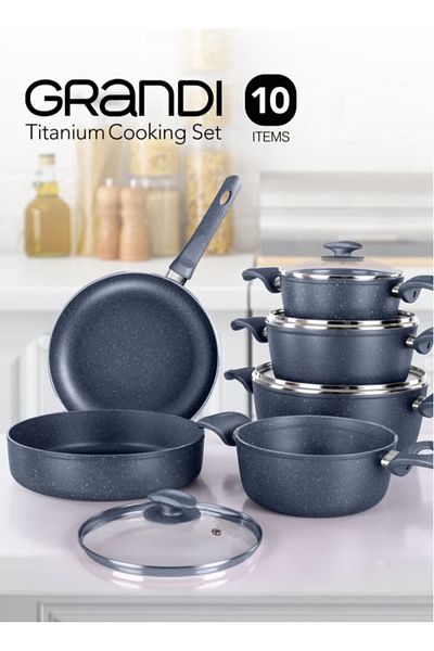 GRANDİ Grandi Granite Coated Pots And Pans Cookware Set With Non-Stick Surfaces, Bakelite Handles,