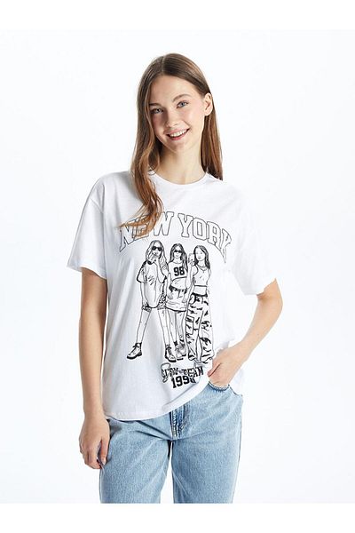 LC Waikiki Tricou pentru femei cu imprimeu New York cu gât crew (S5)