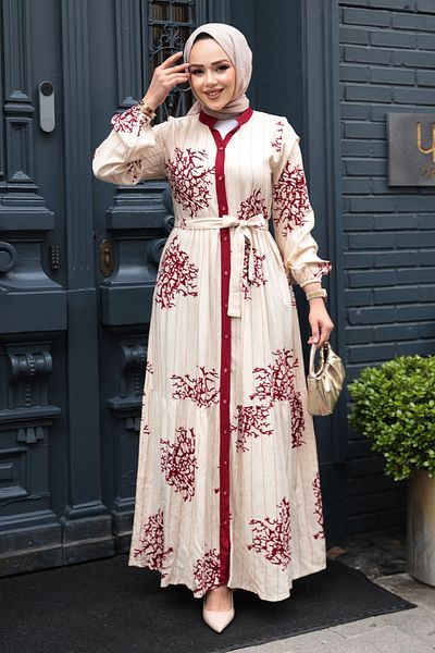 N.S NEVA STYLE Φόρεμα με σχέδιο μπορντό Hijab 23925BR