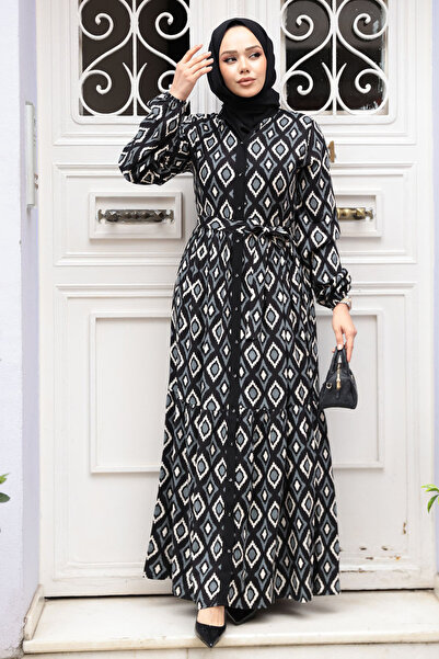 N.S NEVA STYLE Patterned Black Hijab Dress 23924S