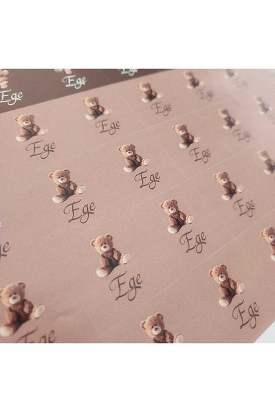 fırsatlar diyarı Teddy Bear Theme Baby Chocolate Tag - Glossy Coated Tag Square Cut / 3.5 cm - 100 Pieces