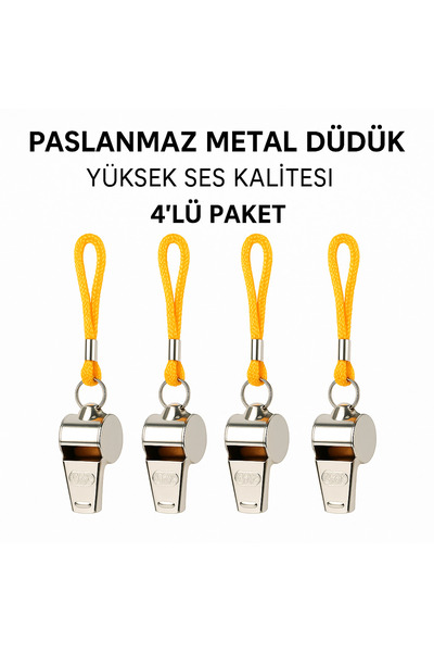 Impress 4 Adet Kaliteli Sarı İpli Paslanmaz Metal Deprem Düdüğü, Hakem, Can Kurtaran Düdük (4 ADET)