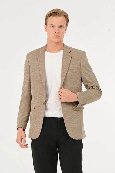 Bonesti Ανδρικό Slim Fit Blazer Μπουφάν Σκούρο Μπεζ