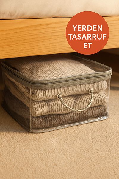 HİG HOME Foldable Zippered Practical Storage under Bed Cabinet 28X32X15 cm