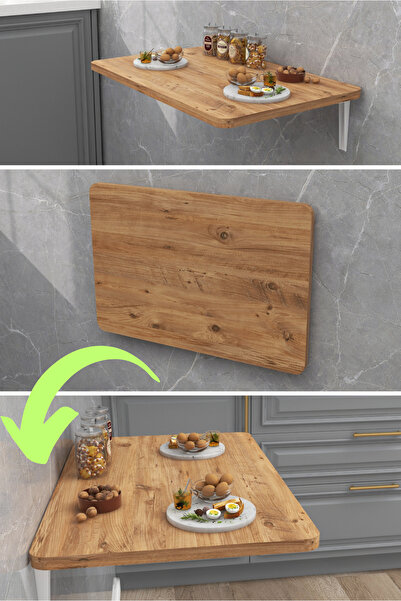 Kydonia Home 45x 72 cm Mdf Lam 4 Köşesi Oval Duvara Monte Kırma Katlanır Yeme...