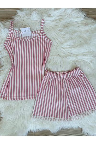 Pijamacs Pink Striped Patterned Shorts Pegasus Pajama Set