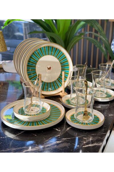 Onedekor 18 Piece Green Bird Garden Cake Tea Set