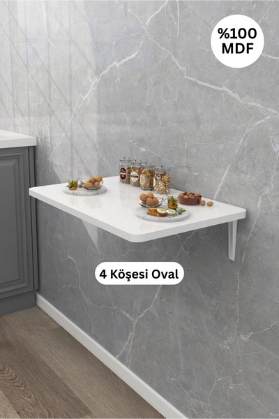 Kydonia Home 45x 72 cm Mdf Lam 4 Köşesi Oval Duvara Monte Kırma Katlanır Yeme...
