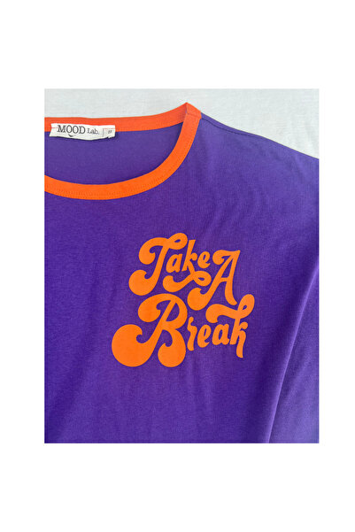 Mood Lab Slogan Baskılı Crop Oversize Tişört