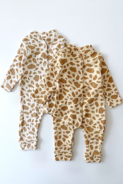 COOLMINIES Baby Girl 2-Piece Leopard Patterned Jumpsuit Set, Newborn Baby Jumpsuit 100% Cotton Fabric