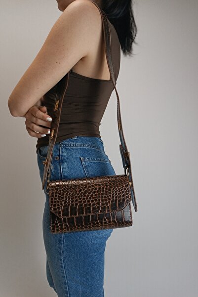 Glemix Ketty Kahve Croco Kutu Formlu Kadın Omuz Çantası