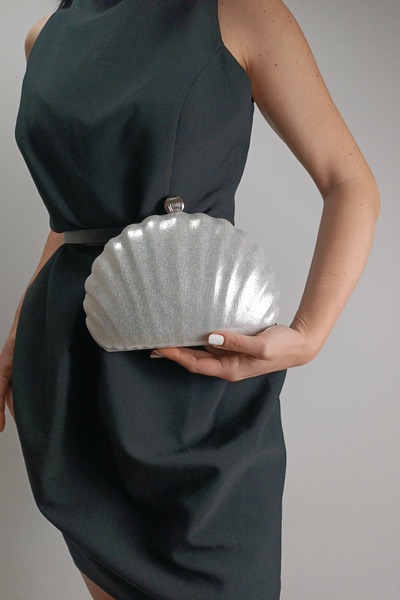 Glemix Rosalie Gümüş Sedefli Deniz Kabuğu Model Zincir Askılı Dokulu Clutch A...