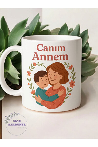 Canım Annem Sarılan Anne Çocuk Baskılı Kupa Bardak