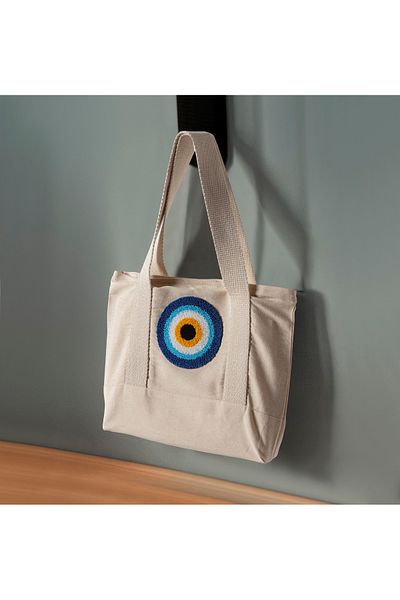 SWITA Punch Embroidered Patterned Linen Shoulder Bag, Beach Bag, Handbag 100% Cotton 36X29 cm