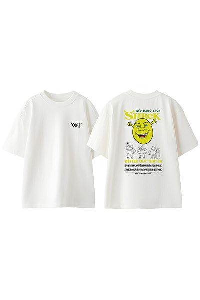 THEWERT Tricou supradimensionat alb din bumbac cu imprimeu pe spate Shrek My Dirty Love