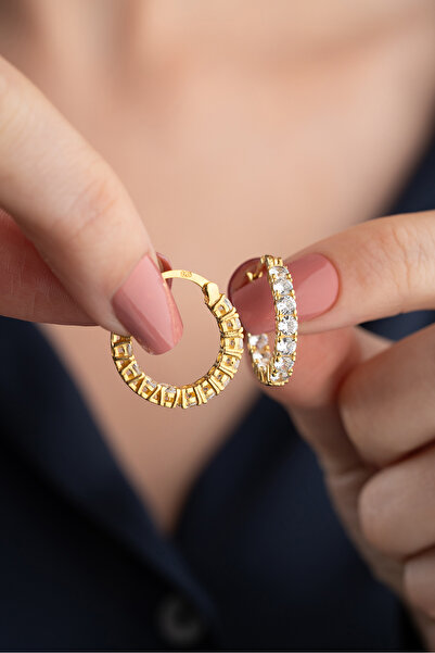 Silvano Jewelry 925 Ayar Gümüş Taşlı Halka Taşlı Küpe