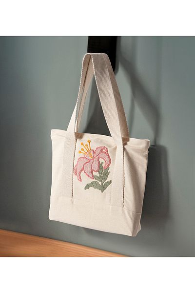 SWITA Punch Embroidered Patterned Linen Shoulder Bag, Beach Bag, Handbag 100% Cotton 36X29 cm