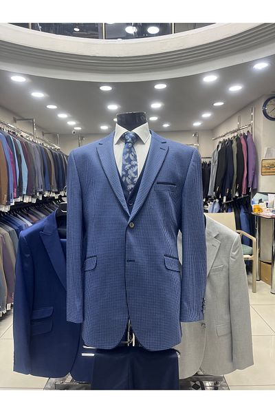 MASSARO Combined Slimfit Vest Suit (Jacket Plain or Checked. Pant Vest Straight)
