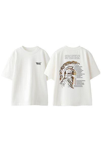 THEWERT Tricou supradimensionat alb din bumbac cu imprimeu pe spate Spartan Helmet Design