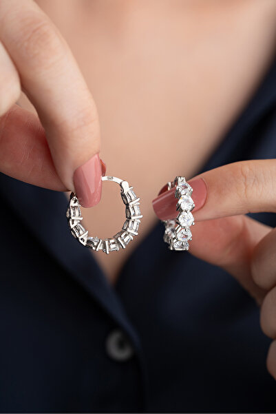 Silvano Jewelry 925 Ayar Gümüş Taşlı Halka Küpe