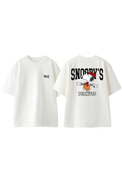 THEWERT Μπλουζάκι Snoopy Peanuts με στάμπα από βαμβακερό λευκό oversize