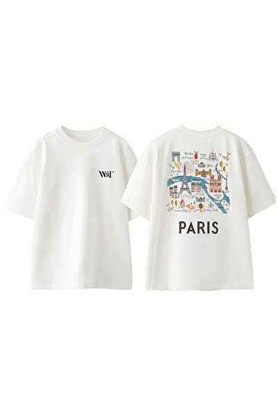 THEWERT Tapete City Maps Mintgrau Design Tricou supradimensionat alb din bumbac imprimat pe spate