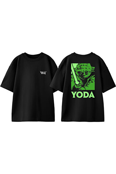 THEWERT تي شيرت أسود كبير الحجم من القطن بتصميم ستار وورز يودا