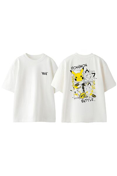 THEWERT Μπλουζάκι Pokemon Battle Design Back Printed Βαμβακερό λευκό oversize μπλουζάκι