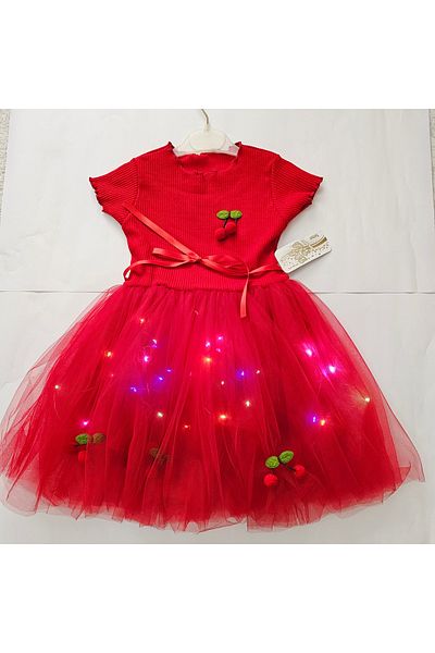 Beryka Led Lighted Cherry Patterned Girl's Tutu Dress – Princess Model, Lined