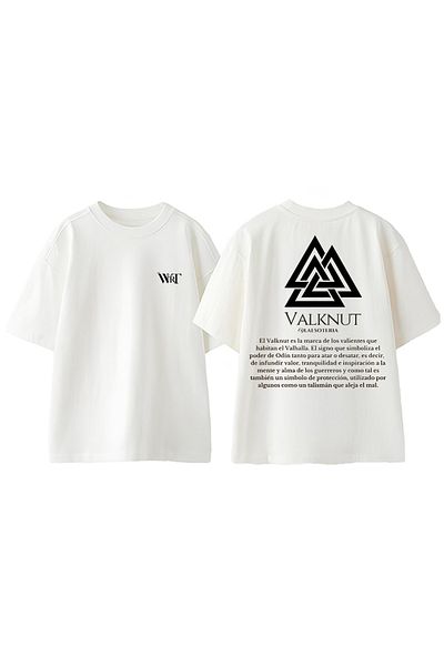 THEWERT Valknut Viking Design Back Printed Cotton White Oversize T-Shirt