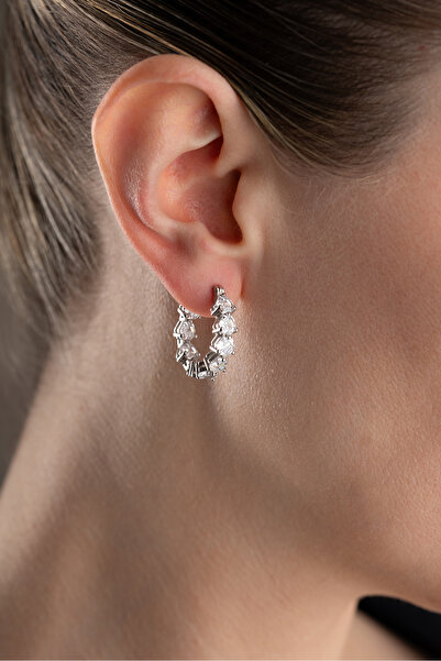 Silvano Jewelry 925 Ayar Gümüş Taşlı Halka Küpe