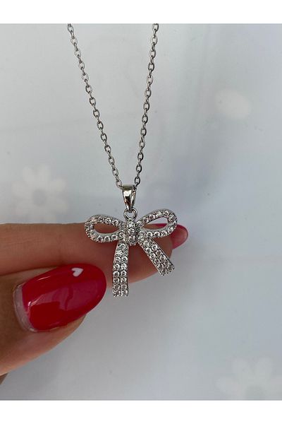 kurukafagift Women's Steel Bow Necklace with Zircon Stone
